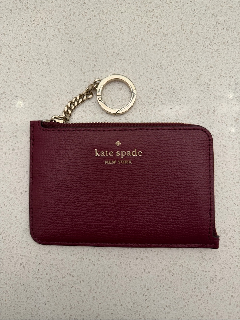 kate spade Burgundy Leather Zip Key & Card Holder with Gold Hardware